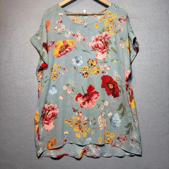 Umgee USA Floral Tunic Top M Boho Romantic Cottagecore Semi Sheer Lightweight - Picture 1 of 7